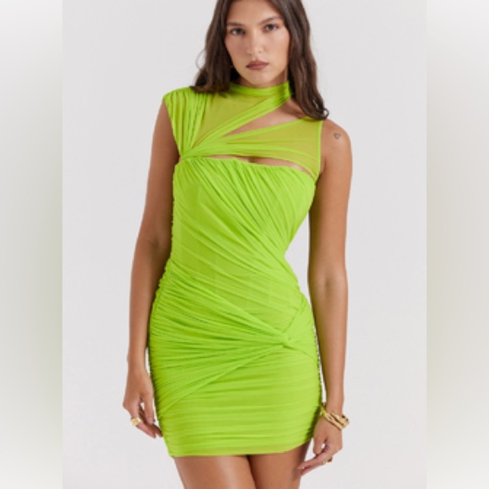 House of CB One Shoulder Lime Dress